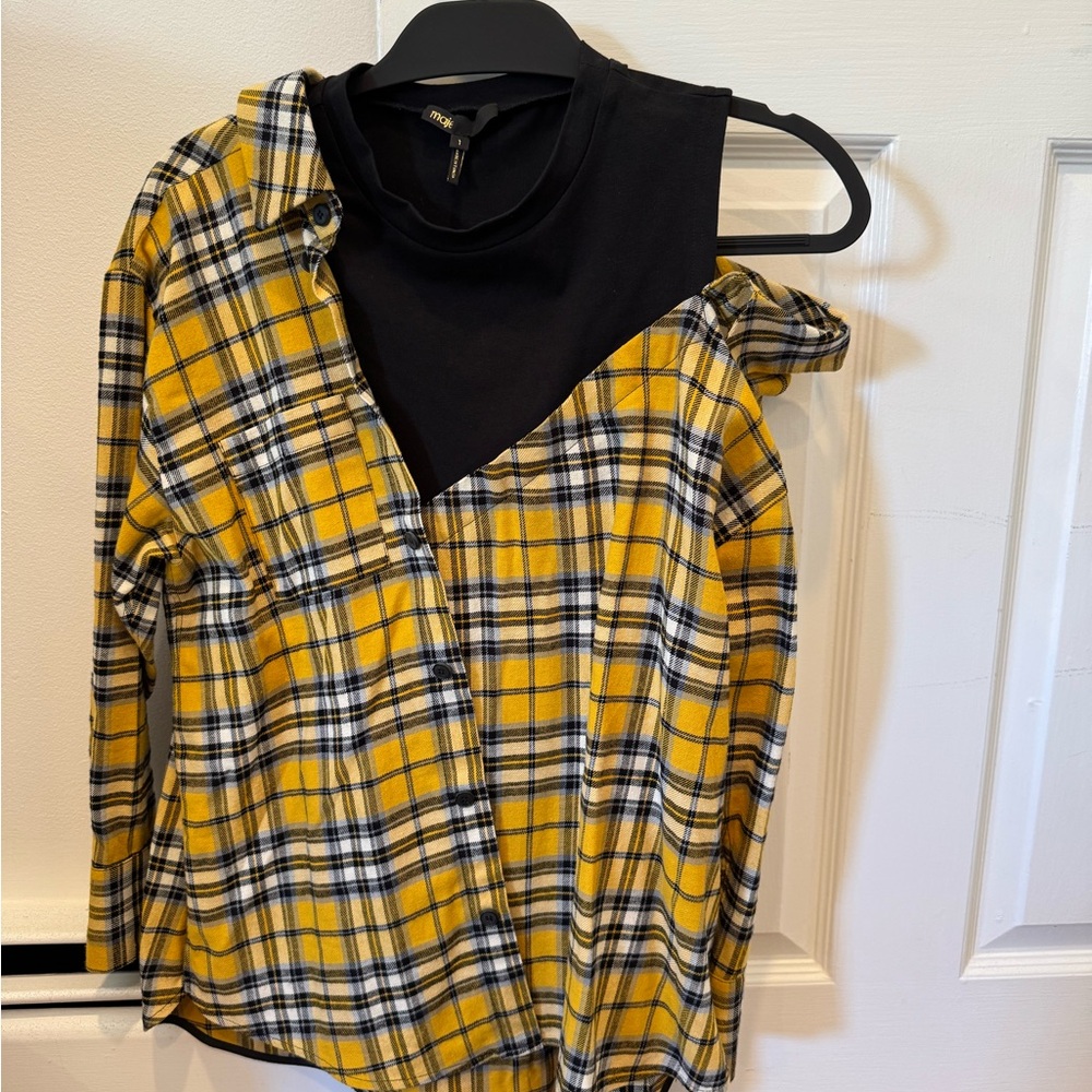 Yellow Plaid and Black Layered Top